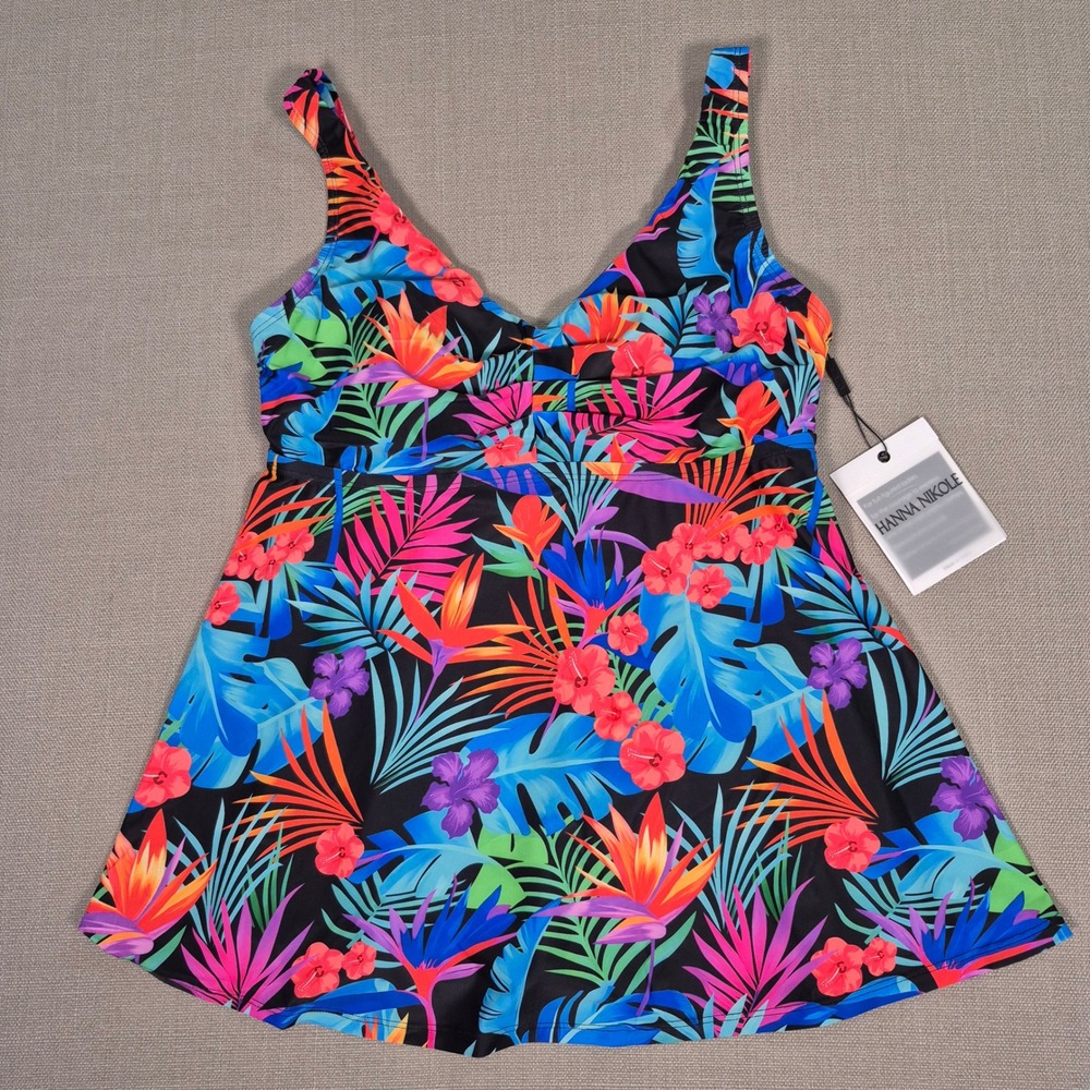Hanna Nikole Floral Tankini Swim Top Tropical V-Neck Plus Size 16W New